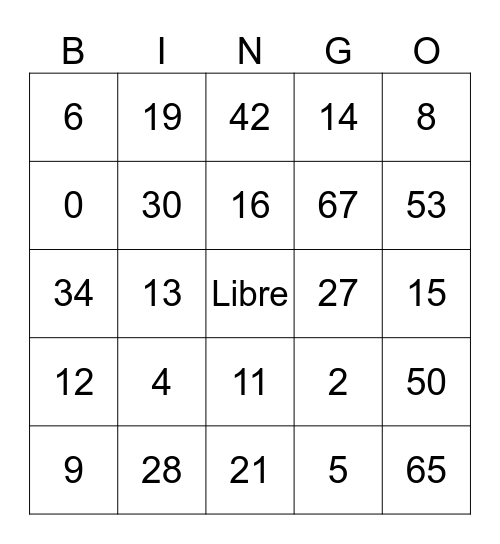French Bingo Card