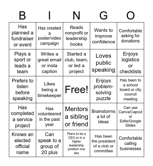 Human Bingo Card