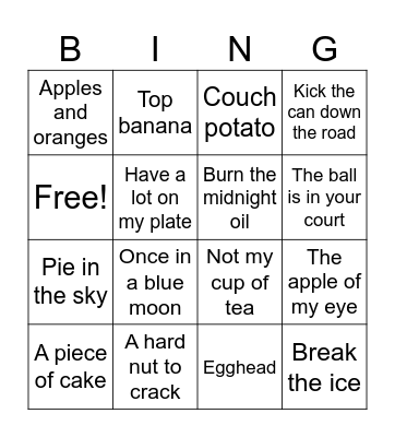 IDIOMS Bingo Card