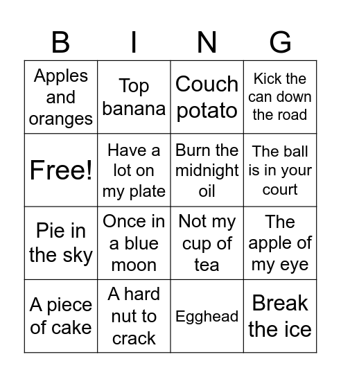 IDIOMS Bingo Card