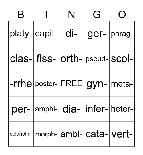 Medical Terminology Lessons 13-14 Bingo Card