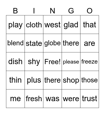 Spelling List 3 Bingo Card