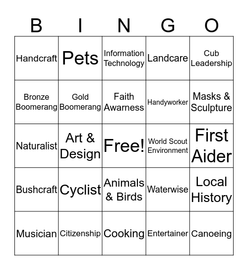 Cub Badges Bingo Card