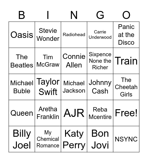 Music Bingo Card