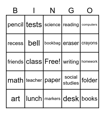Back to School Bingo Card