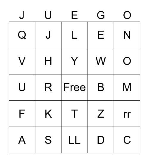 Spanish Alphabet Bingo Card