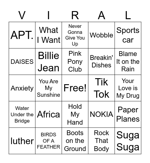 Viral Hits Bingo Card