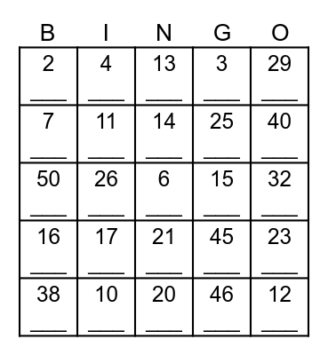 Les numeros - 1-50 quiz d'ecoute Bingo Card