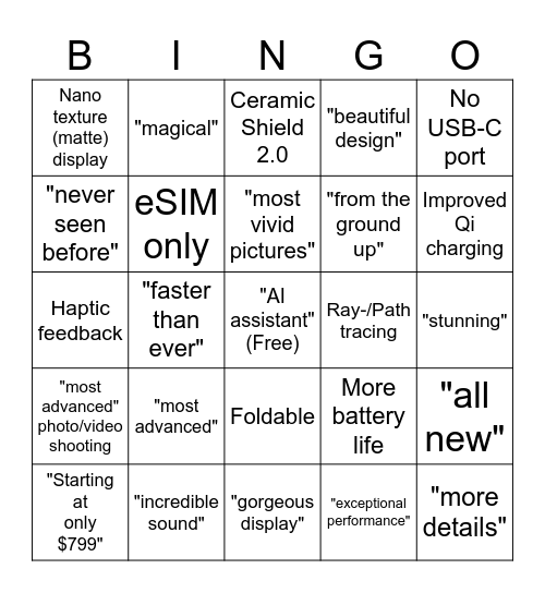 Apple Keynote September 2025 Bingo Card