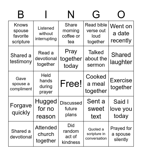 Partners of Faith Bingo Card