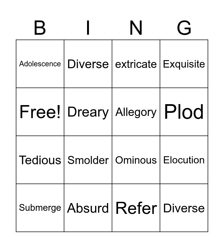 7TH GRADE VOCAB Bingo Card