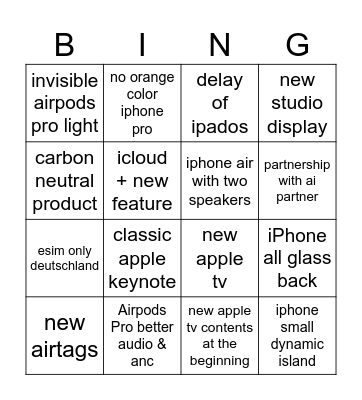 Apple event 2025 Bingo Card