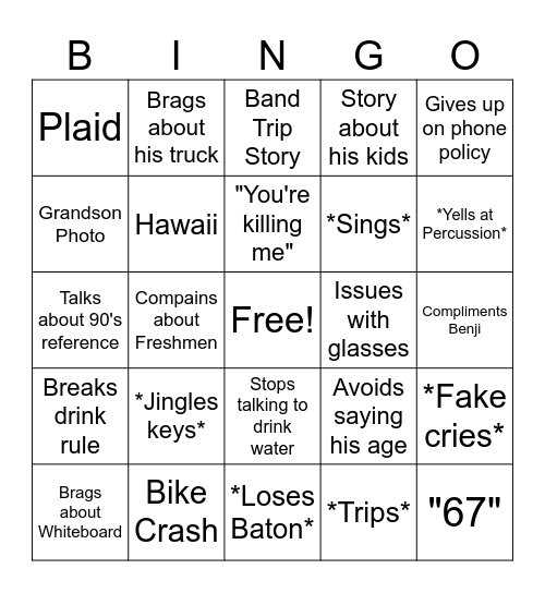 Dasher Bingo Card