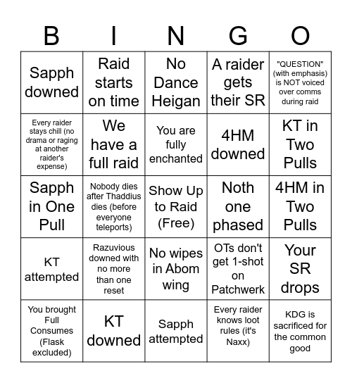 Endless Naxx (Positivity Card) Bingo Card