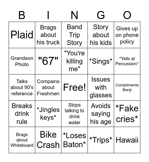Dasher Bingo Card