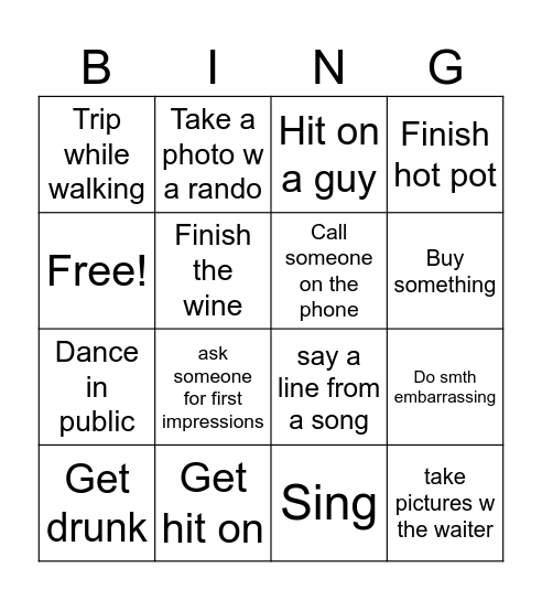 Emma and Vanessa Bingo Card