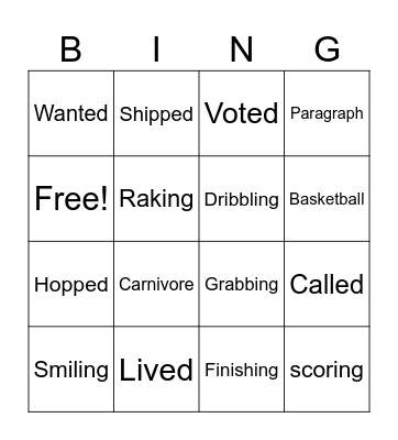 Spelling Bingo Card