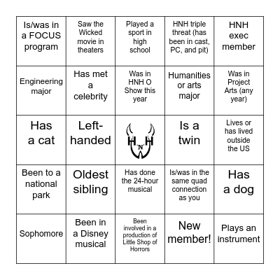 Big/Little Cab get to know you bingo! Bingo Card