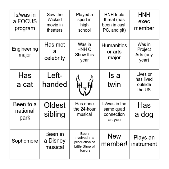 Big/Little Cab get to know you bingo! Bingo Card