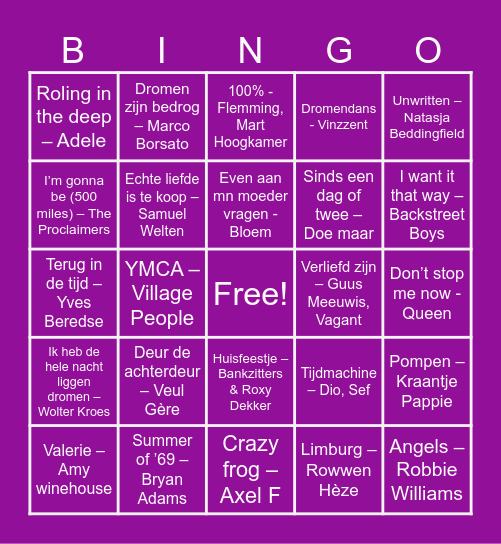 Muziekbingo Omnia Bèta Bingo Card