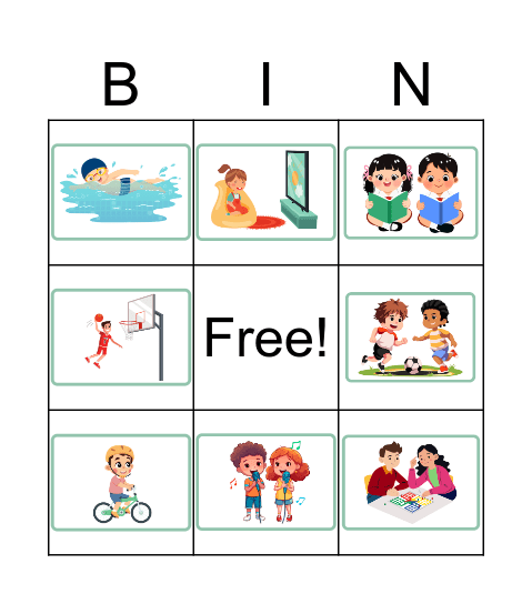 Leisure Time Bingo Card