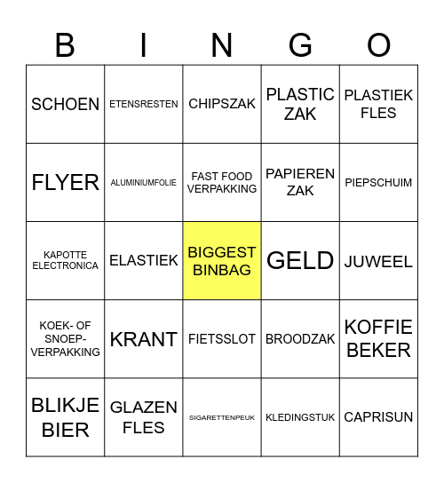 BINBAG BINGO Card