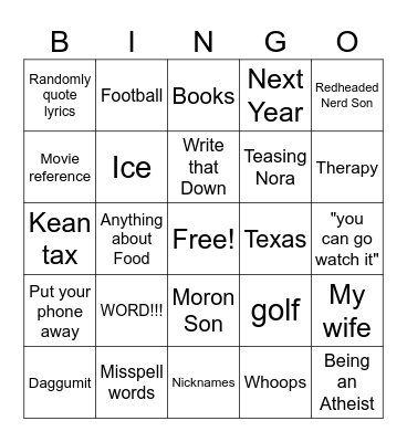 Coach Kean Bingo Card