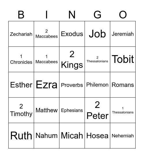 Bible Books Bingo Card