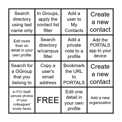 PEOPLE PORTAL BINGO Card