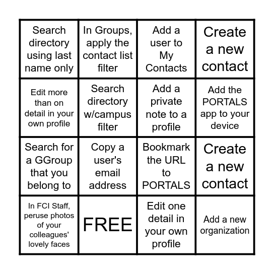 PEOPLE PORTAL BINGO Card