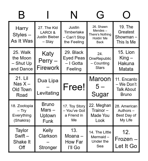PBIS MUSIC BINGO! Bingo Card