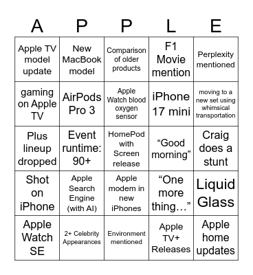 Apple Event 2025 Bingo Card