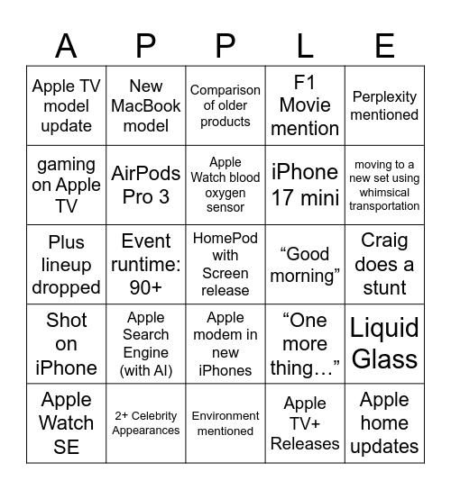 Apple Event 2025 Bingo Card