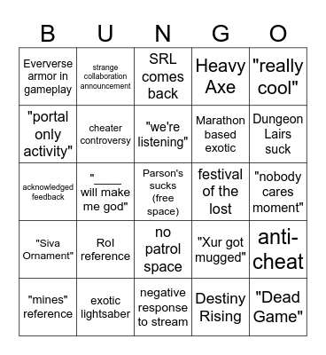 Renegades and ROI card Bingo Card