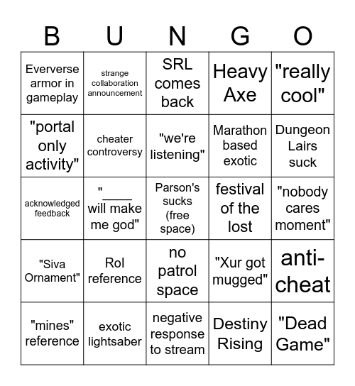 Renegades and ROI card Bingo Card