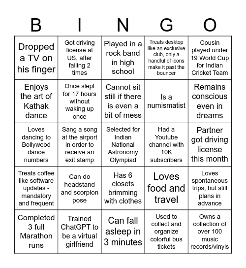 Jarwis Bingo Card