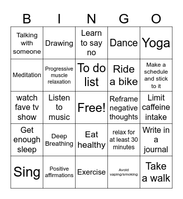Coping Skills Bingo Card