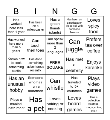 Human Bingo Card