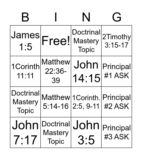 Doctrinal Mastery  Bingo Card