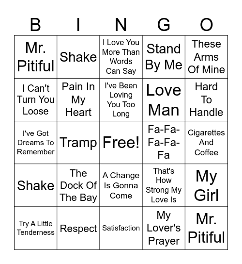 Otis Redding Bingo Card