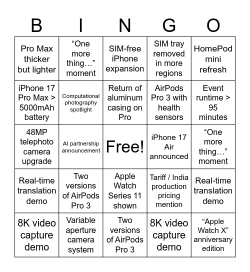 Untitled Bingo Card