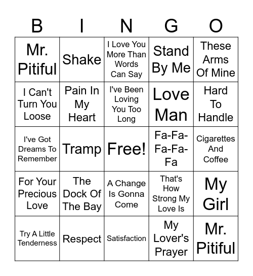 Otis Redding Bingo Card