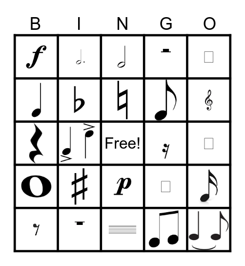 Music Notes and Symbols Bingo Card