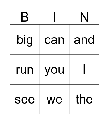 SIGHT WORDS K Bingo Card