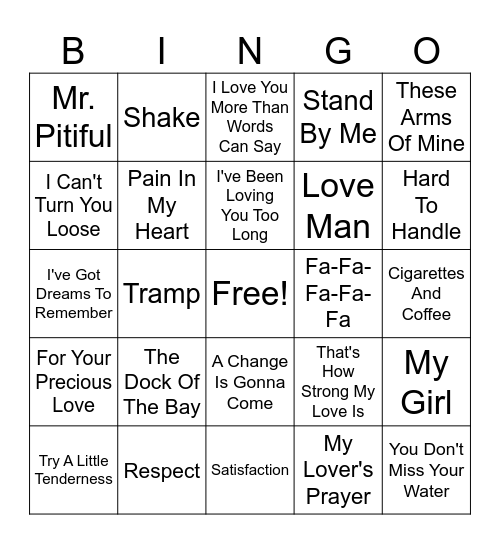 Otis Redding Bingo Card