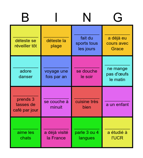Faisons connaissance Bingo Card