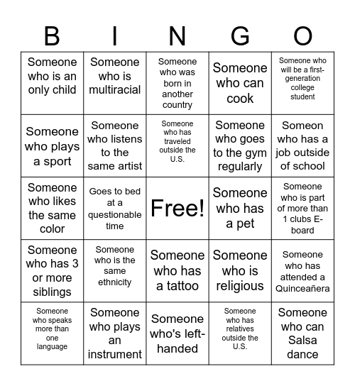 LASO Bingo Card