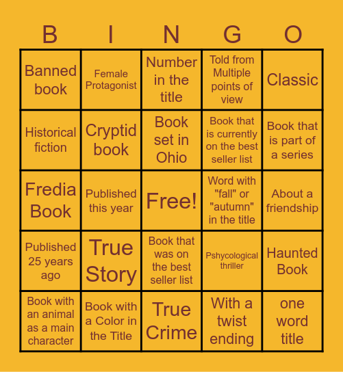 Caroline's Book Bingo Card