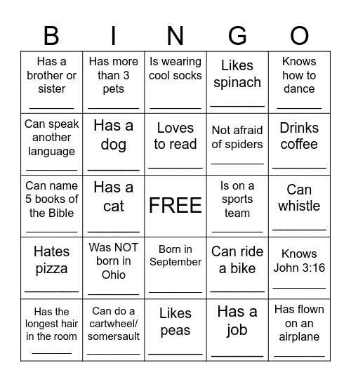 Riverside Youth Human Bingo! Bingo Card