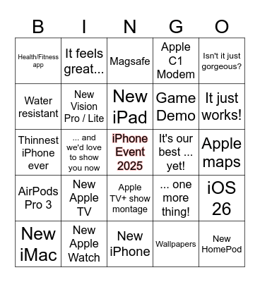 iPhone Event Sept 2025 Bingo Card